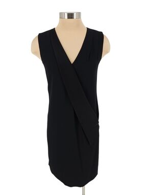 DKNY Tuxedo Shift Dress Classic Evening Black Sleeveless V Neck Zip Back P